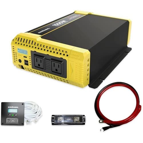 (image for) Krieger, KP1500, 1500 Watt 12V Pure Sine Inverter w/ Dual AC Outlets & USB, Installation Kit Included, Automotive Portable Power for Power Tools, Camping & Car Accessories - ETL Approved Under UL STD 458
